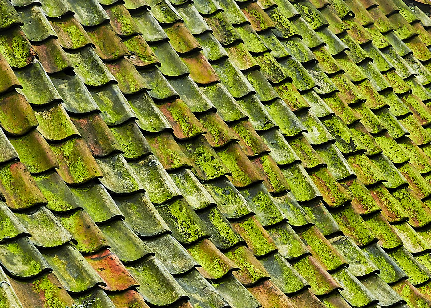 Close view of layered roof tiles
